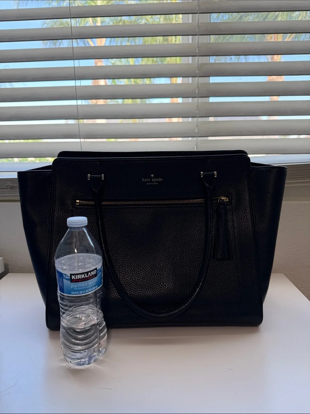 kate spade Black Pebbled Leather Tote with Front Zip Pocket